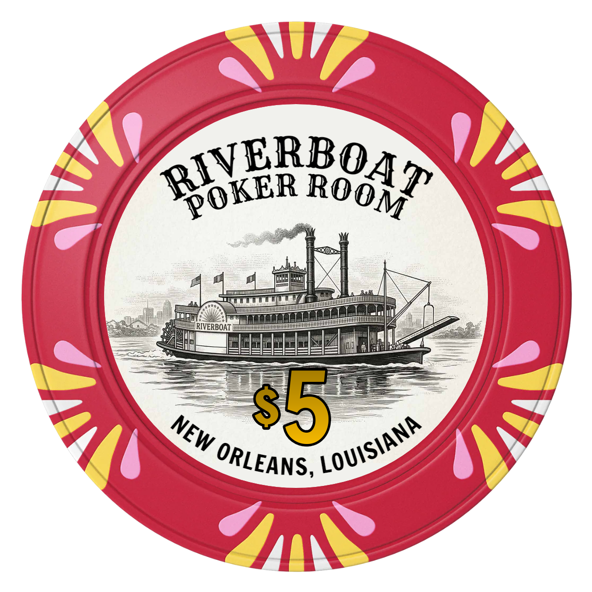 Riverboat Poker Room Clay Poker Chips - Red / Macau / 40mm - Front