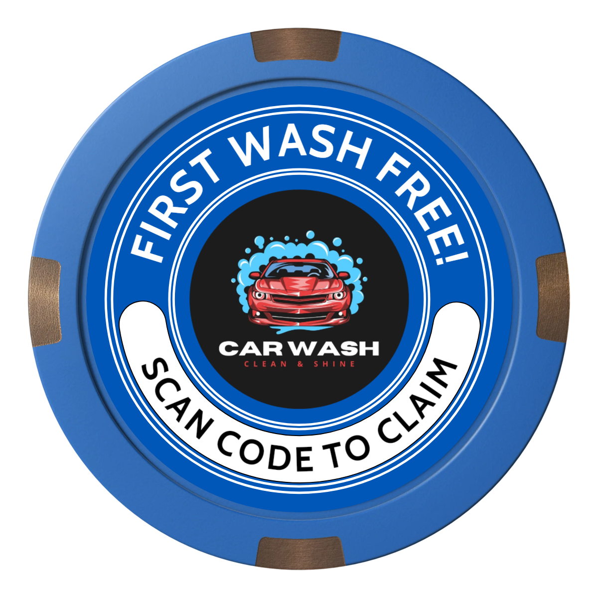Car Wash Promotion Composite & Metal Hybrid Poker Chips - Blue / 4 Spot - Front