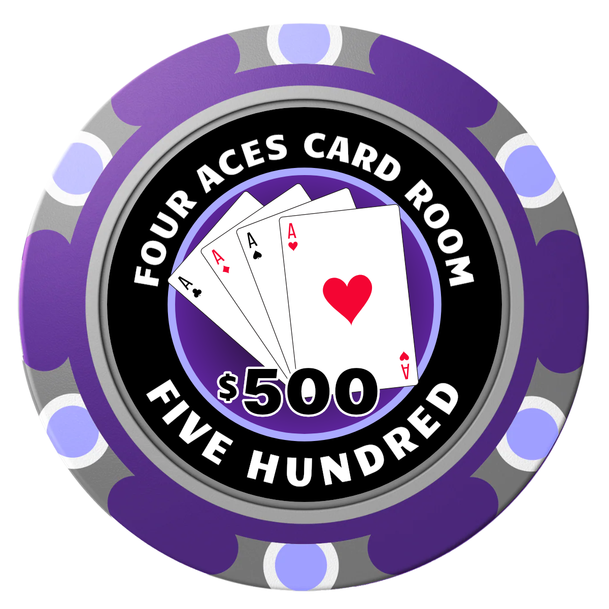 4 Aces Poker Room Clay Poker Chips - Purple / Monte Carlo / 40mm - Front