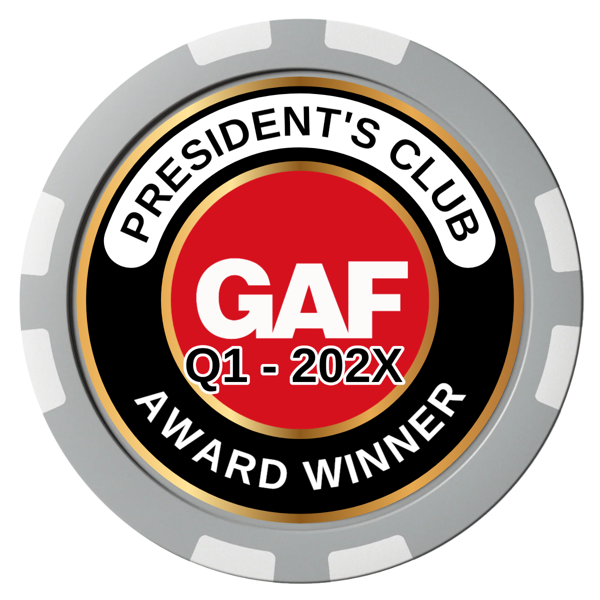 President's Club Composite Poker Chips - Gray / 8 Stripe - Front