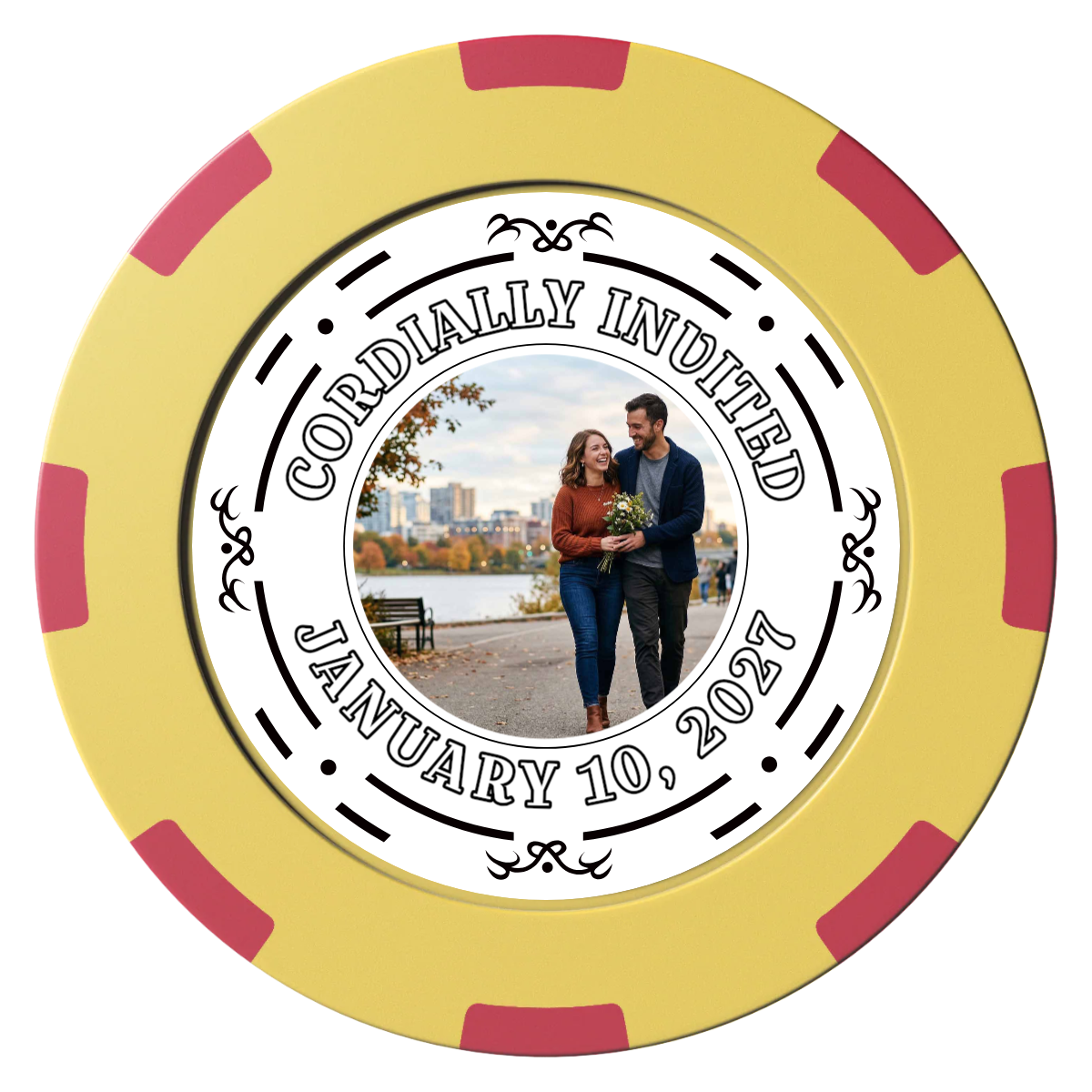 Save the Date Element Clay Poker Chips - Yellow / 8 Spot (2 Tone) / 40mm - Front