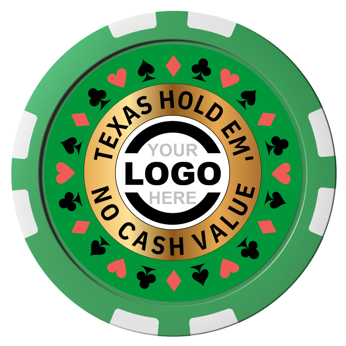 Texas Hold Em' Composite Poker Chips - Green / 8 Stripe - Front