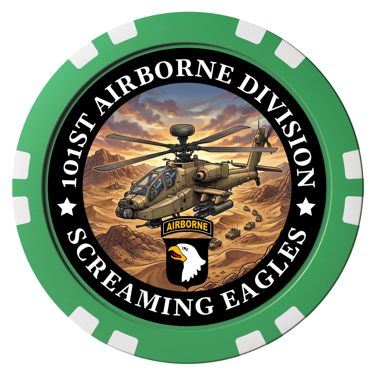 Army Airborne Composite Poker Chips - Green / Double Stripe - Front