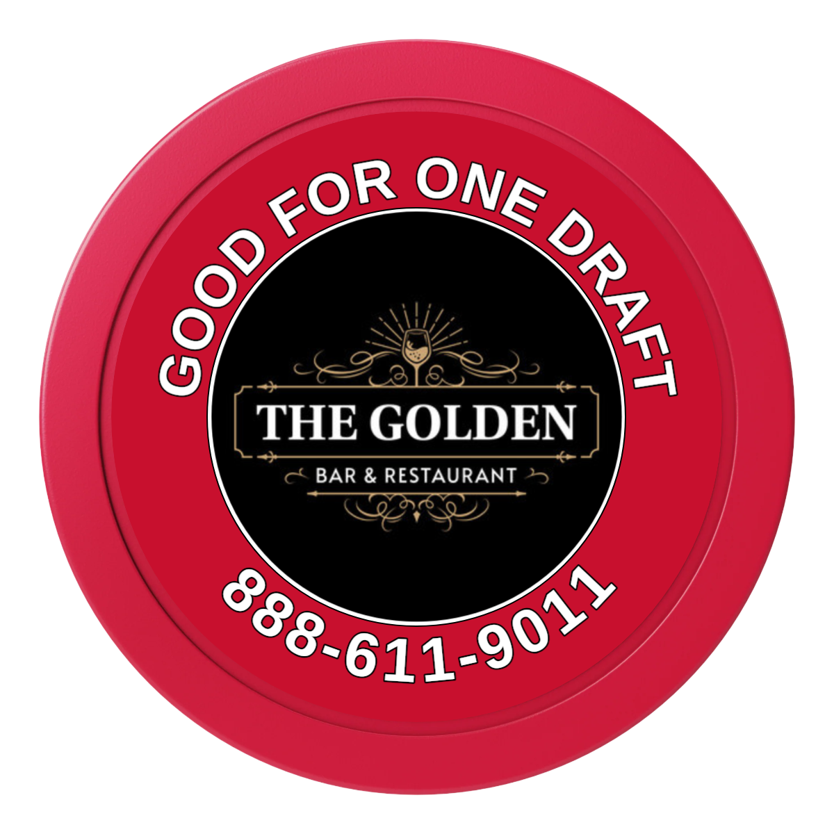 Branded Logo Bar Drink Token 2" Oversized Poker Chip - Custom Dealer Button & Card Protector - Red - Front
