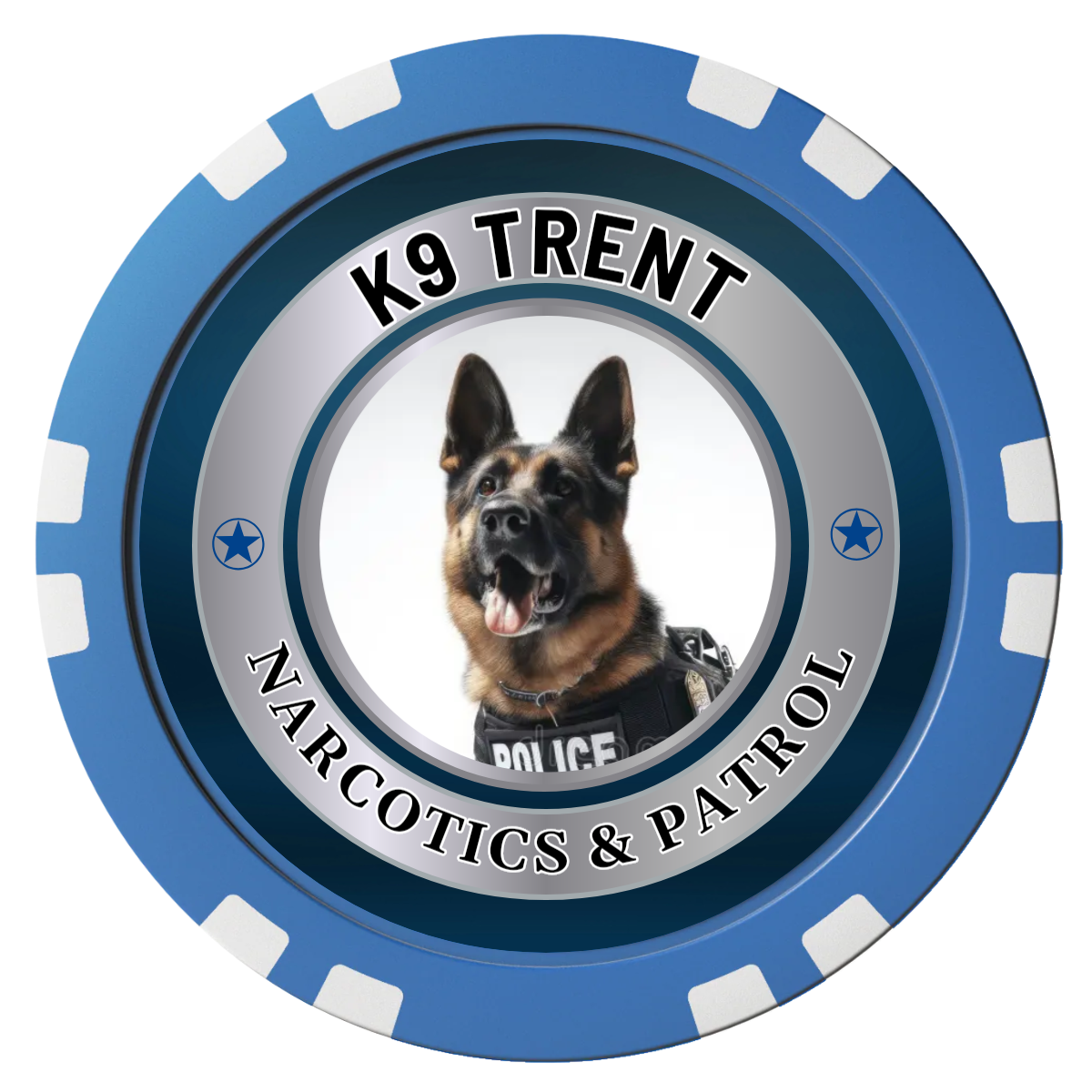K-9 Trent Composite Poker Chips - Blue / Double Stripe - Front