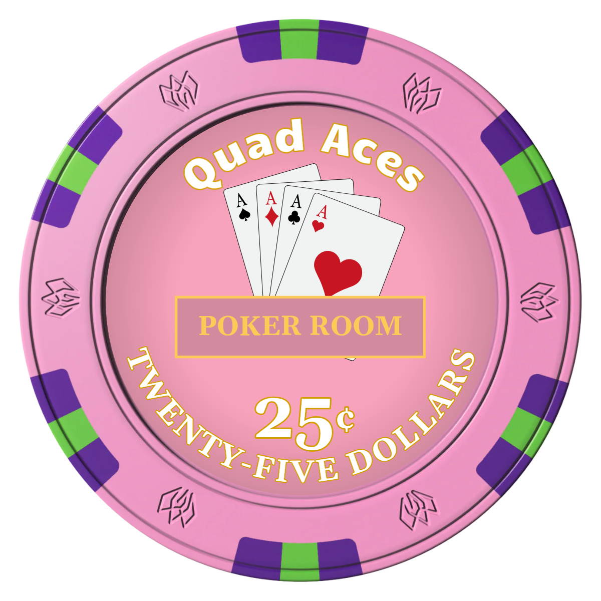 Quad Aces Clay Poker Chips - Pink / 6 Spot Gem / 40mm - Front