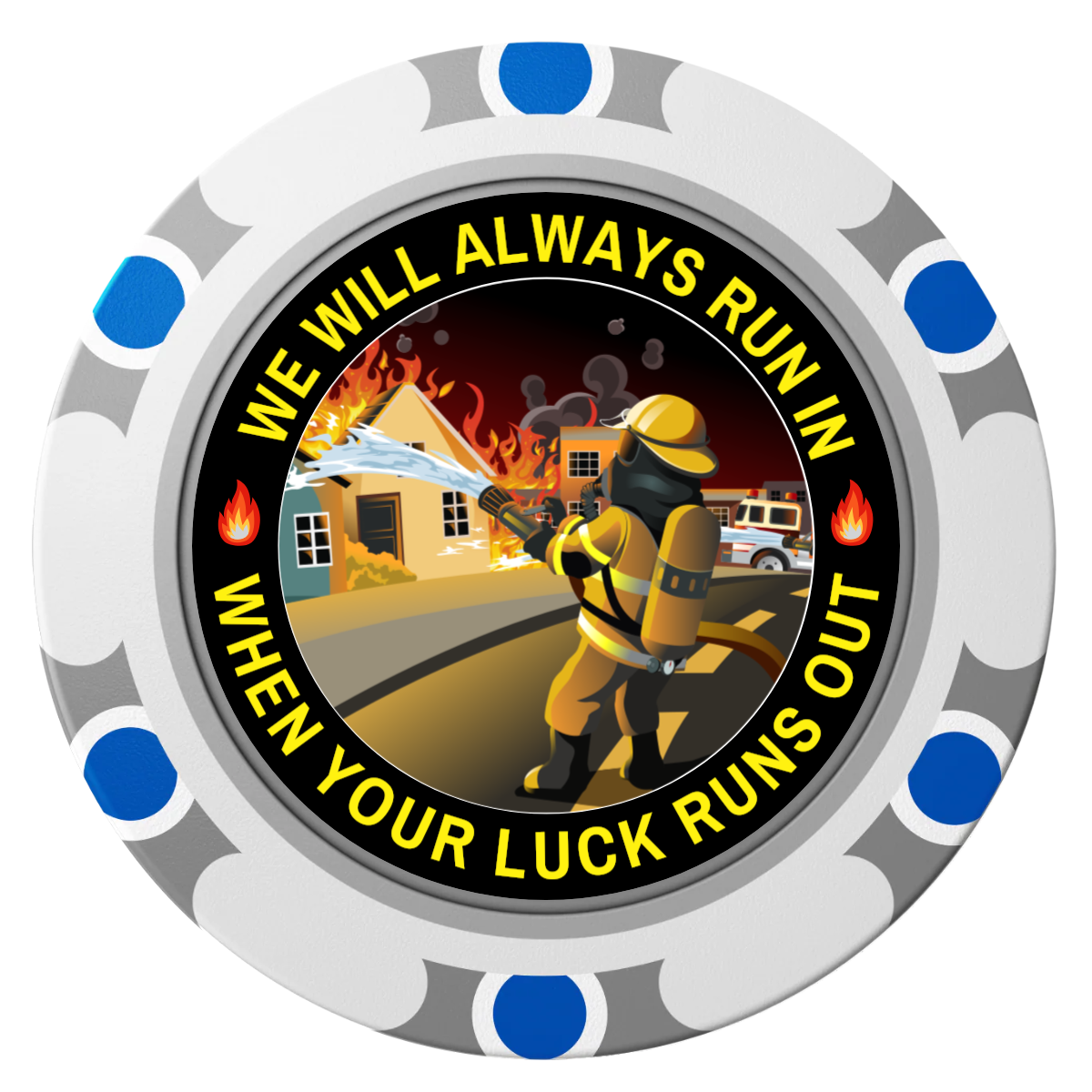 Firefighter Maltese Cross Clay Poker Chips - White / Monte Carlo / 40mm - Front