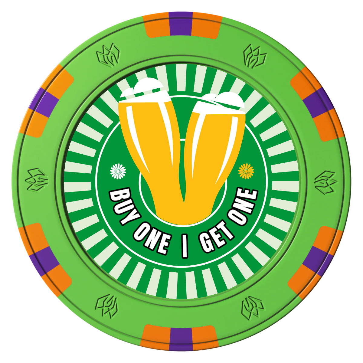 Double Pint Clay Poker Chips - Green / 6 Spot Gem / 40mm - Front