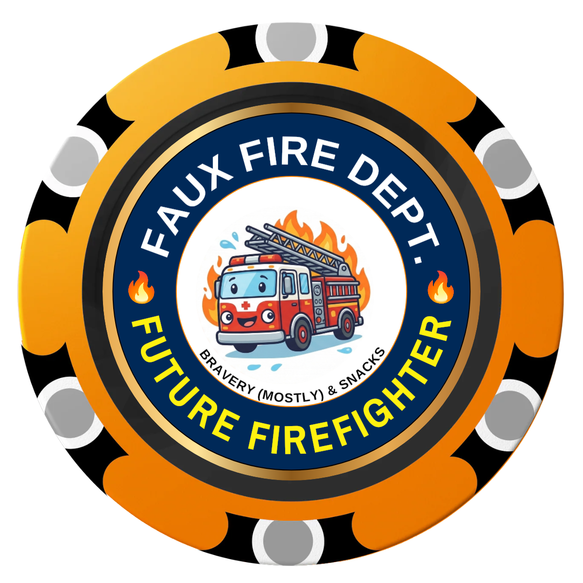 Future Firefighter Clay Poker Chips - Orange / Monte Carlo / 40mm - Front