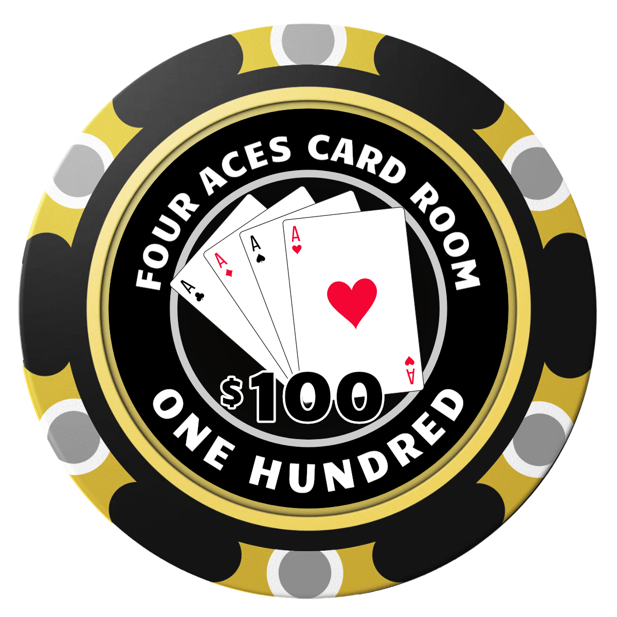 4 Aces Poker Room Clay Poker Chips - Black / Monte Carlo / 40mm - Front