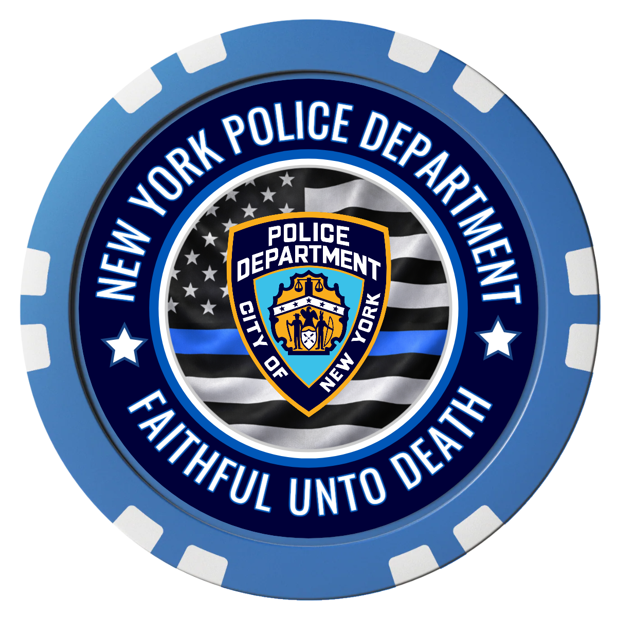 NYPD Safe and Fair Composite Poker Chips - Blue / Double Stripe - Front