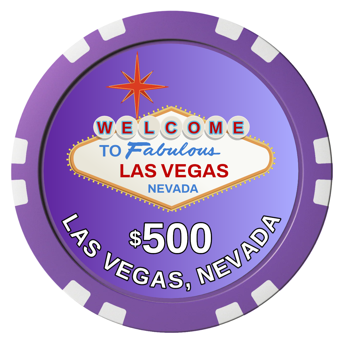 Vegas Sign Composite Poker Chips - Purple / Double Stripe - Front
