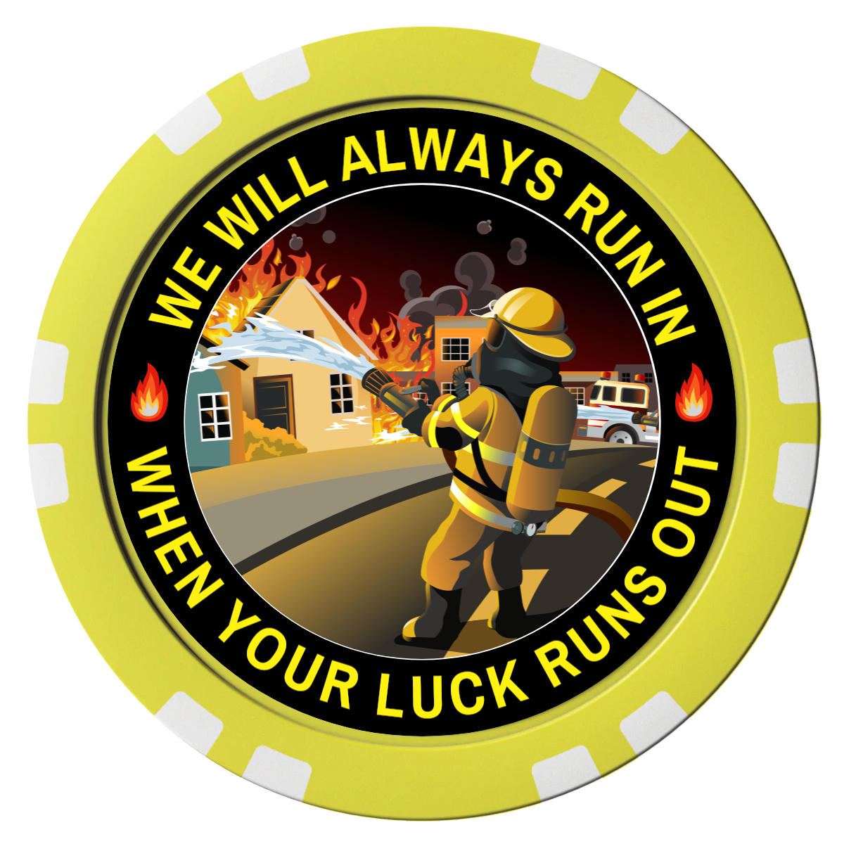 Firefighter Maltese Cross Composite Poker Chips - Yellow / Double Stripe - Front