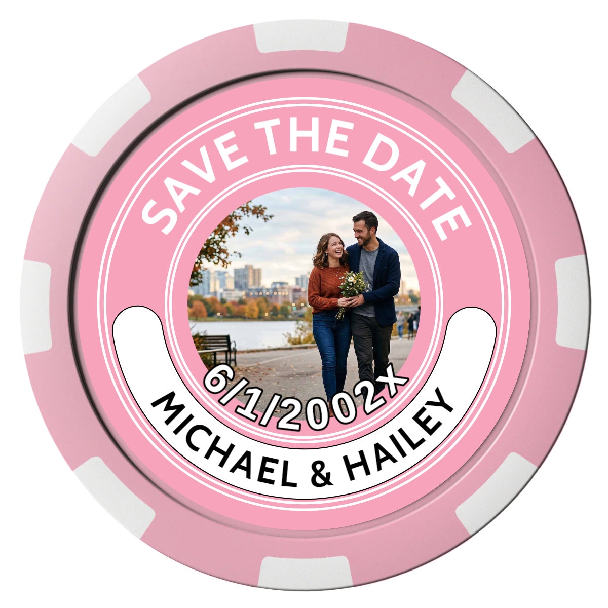 Save the Date Photo QR Code Composite Poker Chips - Pink / 8 Spot - Front