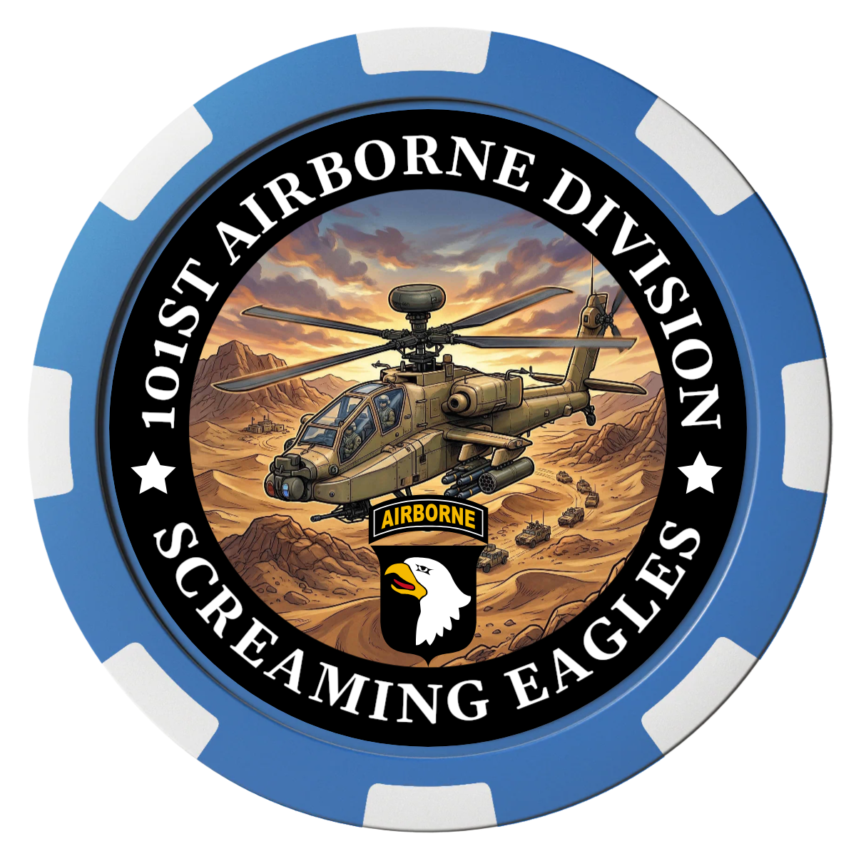 Army Airborne Magnetic Composite Poker Chips - Blue / 8 Spot - Front