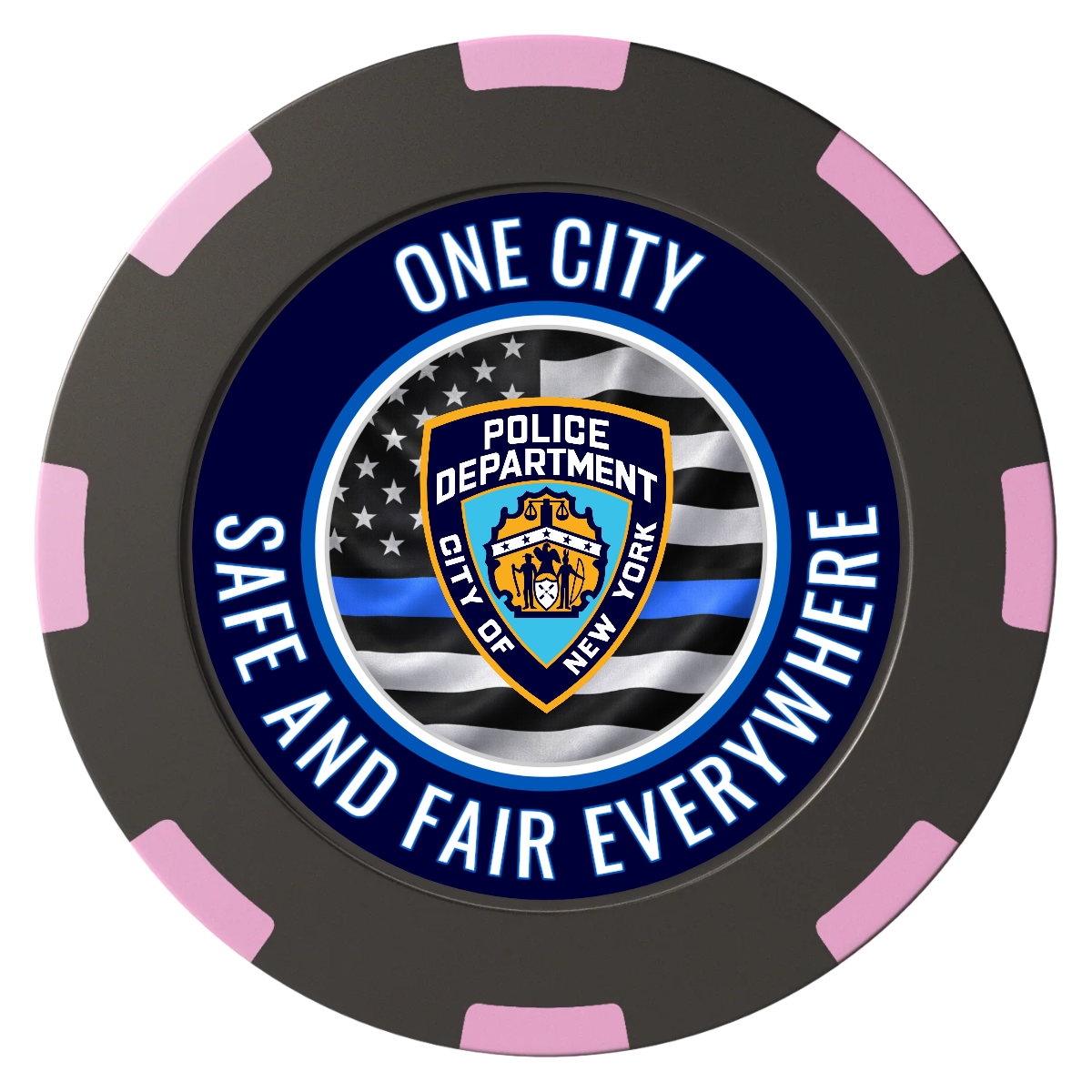 NYPD Safe and Fair Clay Poker Chips - Black / 8 Spot (2 Tone) / 40mm - Back
