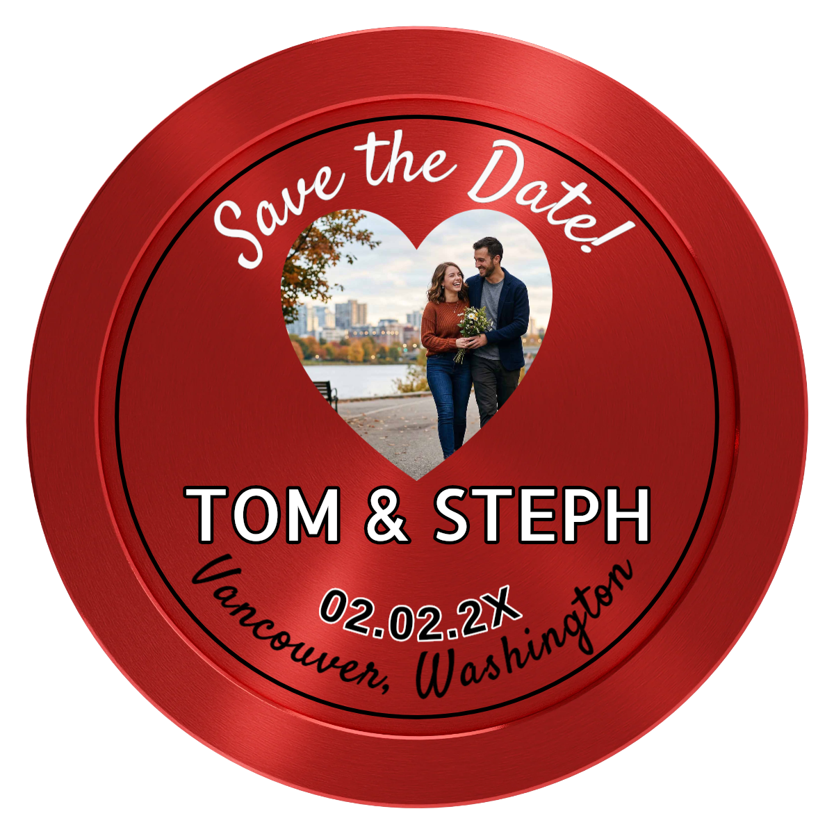 Save the Date Hearts Aluminum Poker Chips - Red - Front