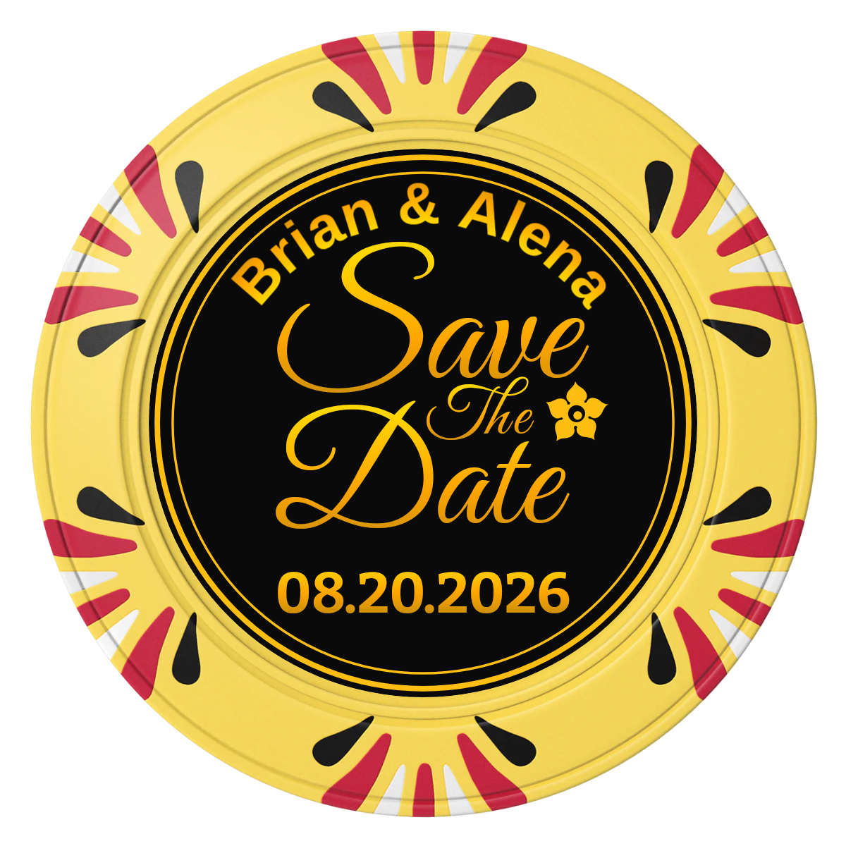 Save the Date Text Clay Poker Chips - Yellow / Macau / 40mm - Front