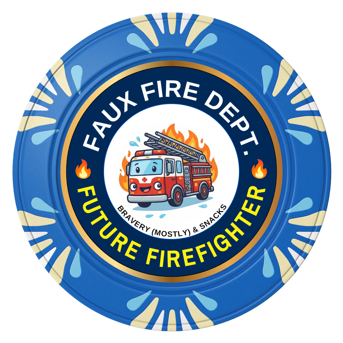 Future Firefighter Clay Poker Chips - Blue / Macau / 40mm - Front