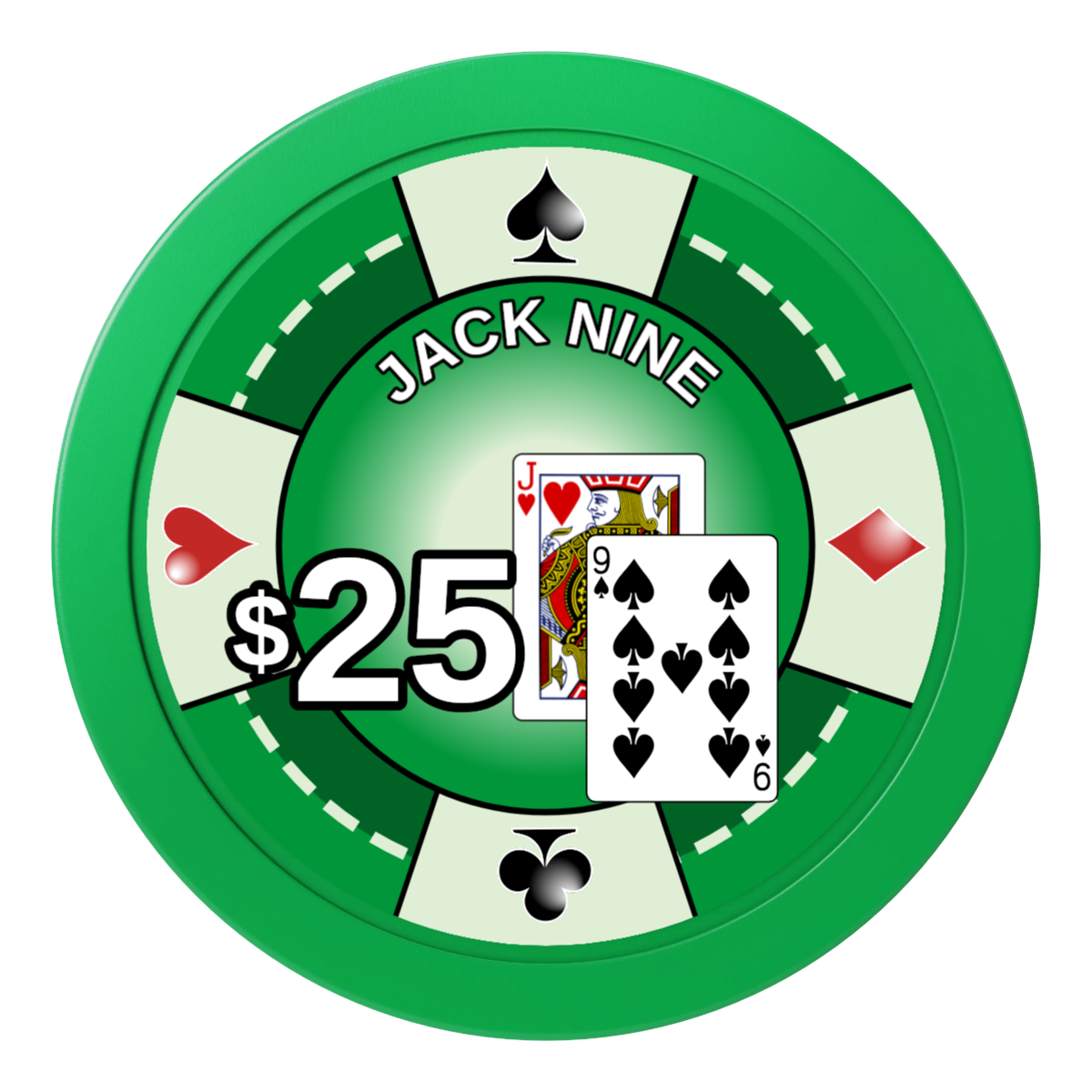 Jack Nine Card Room 2" Oversized Poker Chips - Green - Front