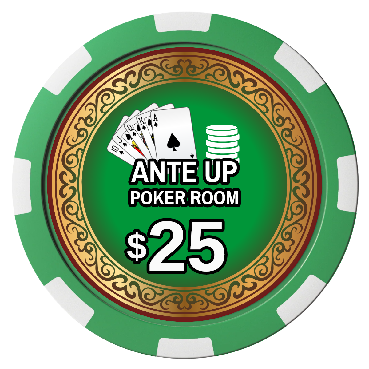Ante Up Poker Room Composite Poker Chips - Green / 8 Spot - Front