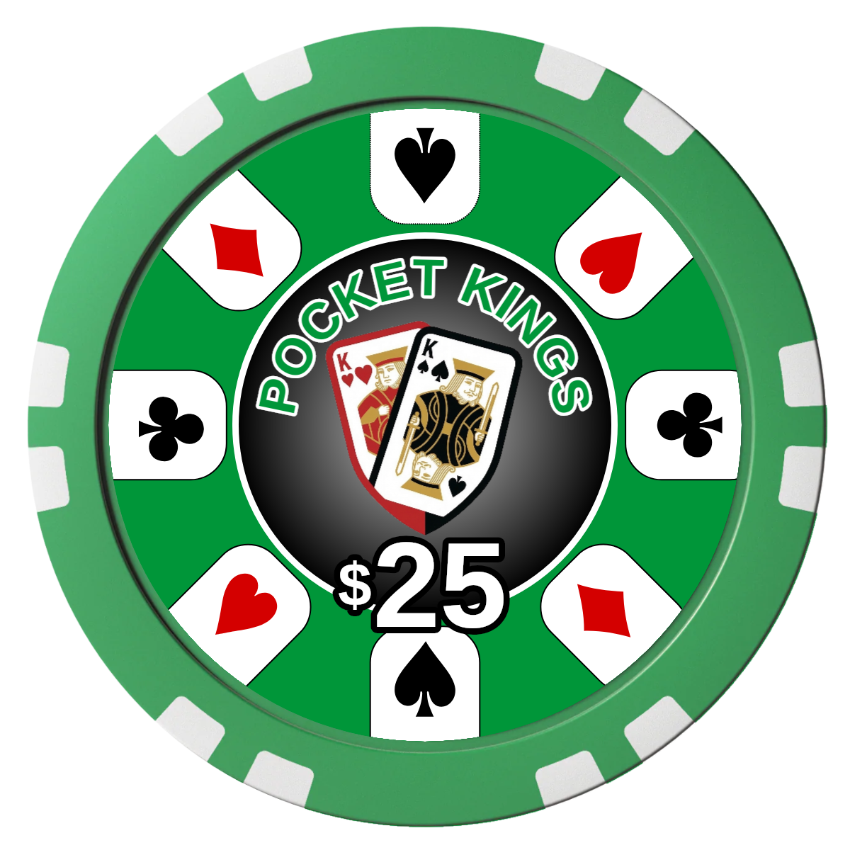 Pocket Kings Composite Poker Chips - Green / Double Stripe - Front