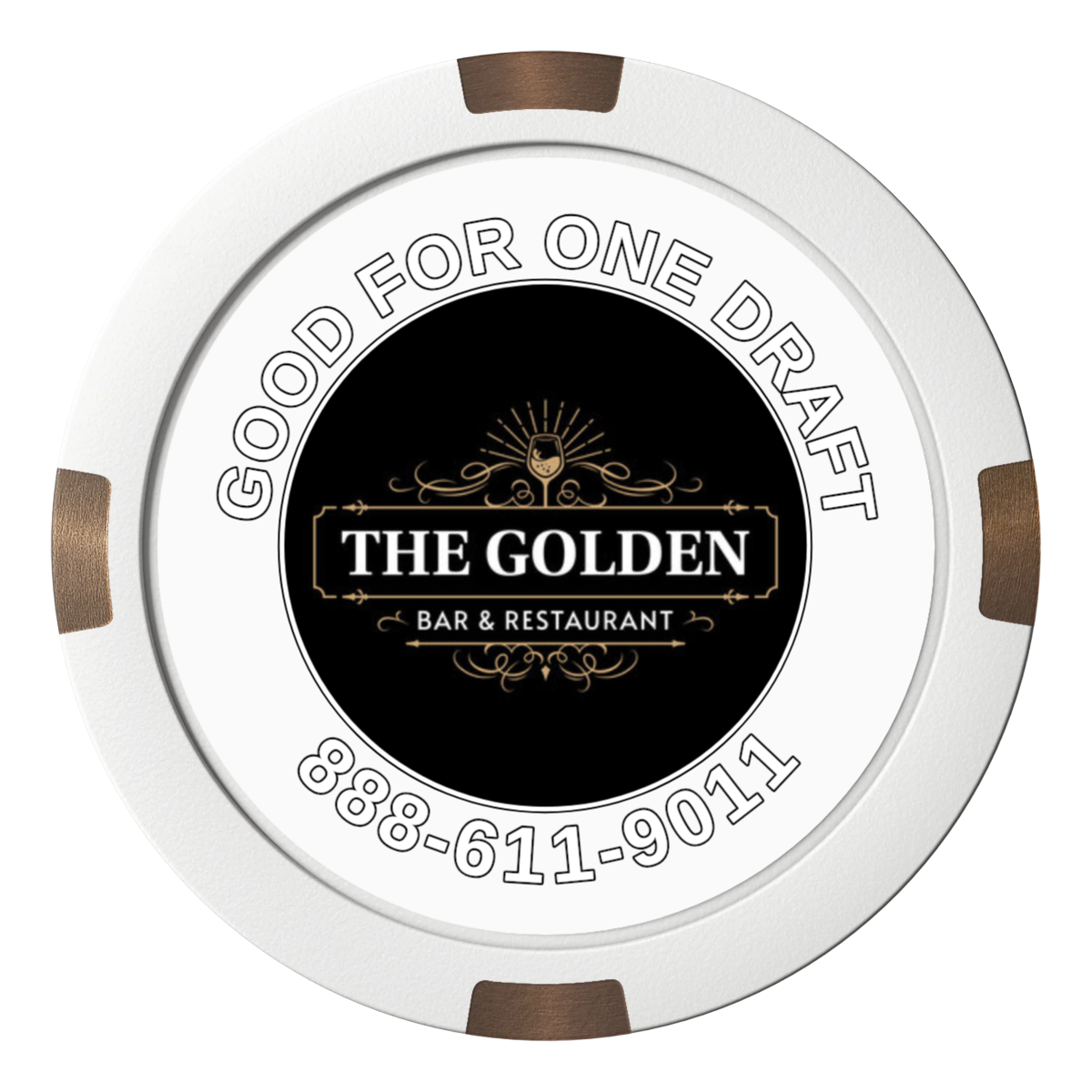 Branded Logo Bar Drink Token Composite & Metal Hybrid Poker Chips - White - Front
