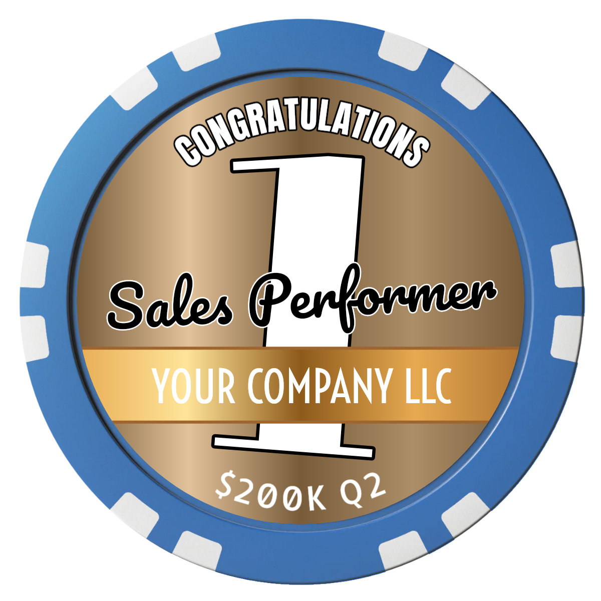 Top Sales Performer Composite Poker Chips - Blue / Double Stripe - Front