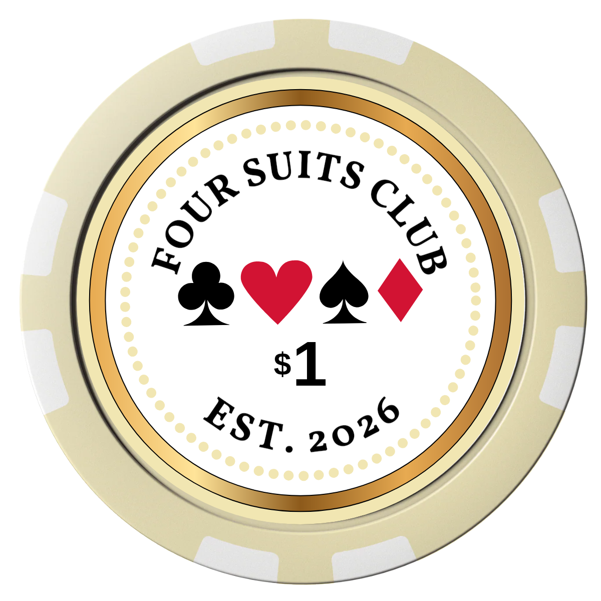 Fours Suits Club Composite Poker Chips - Ivory / 8 Stripe - Front