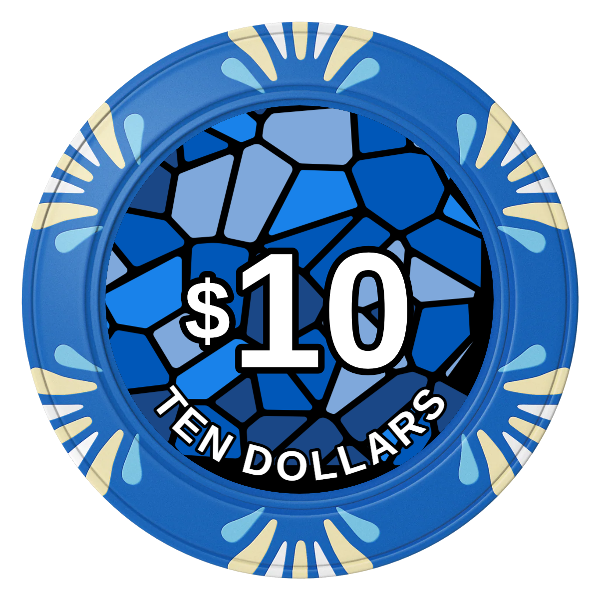 Stained Glass Clay Poker Chips - Blue / Macau / 40mm - Front