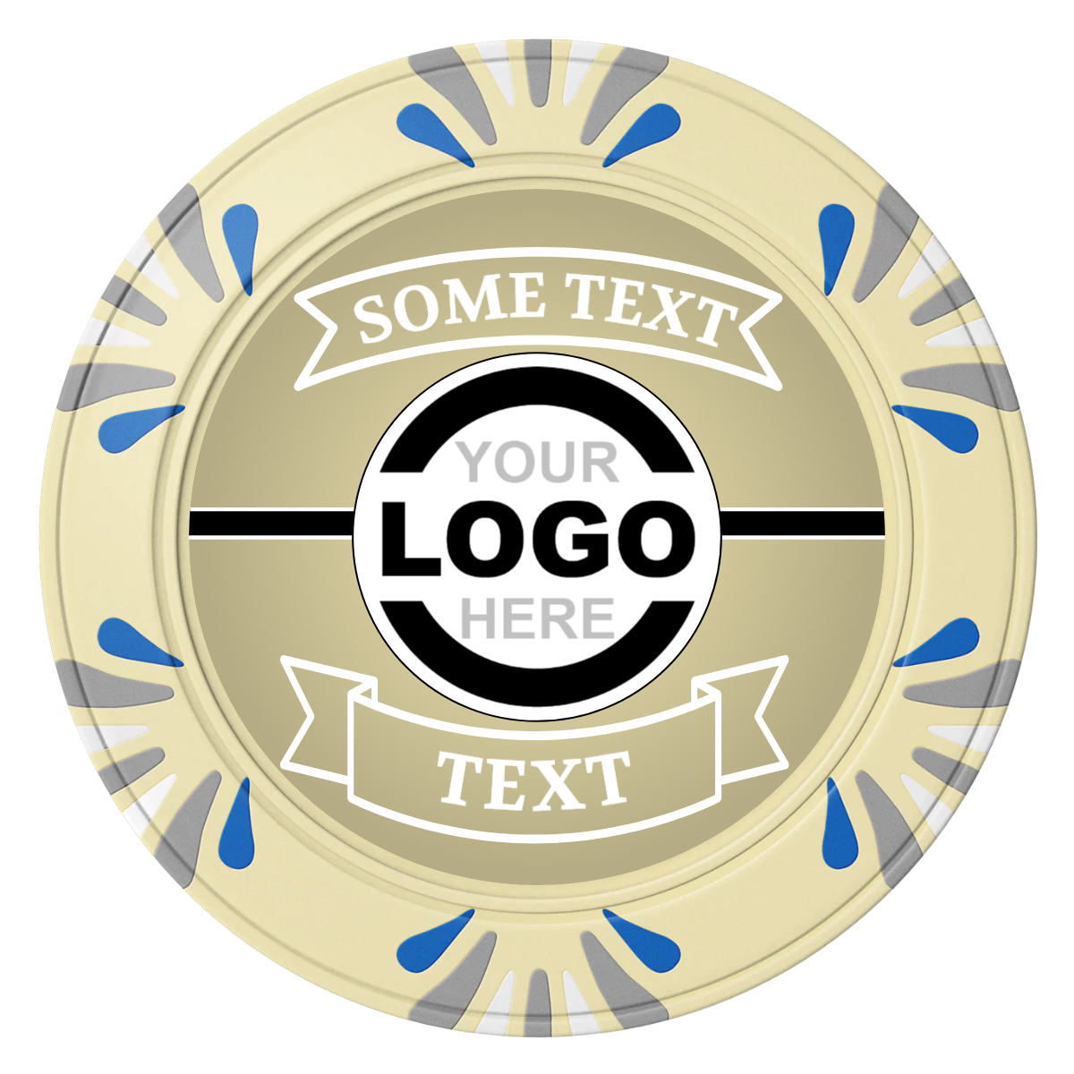 Double Banner Clay Poker Chips - Ivory / Macau / 40mm - Front