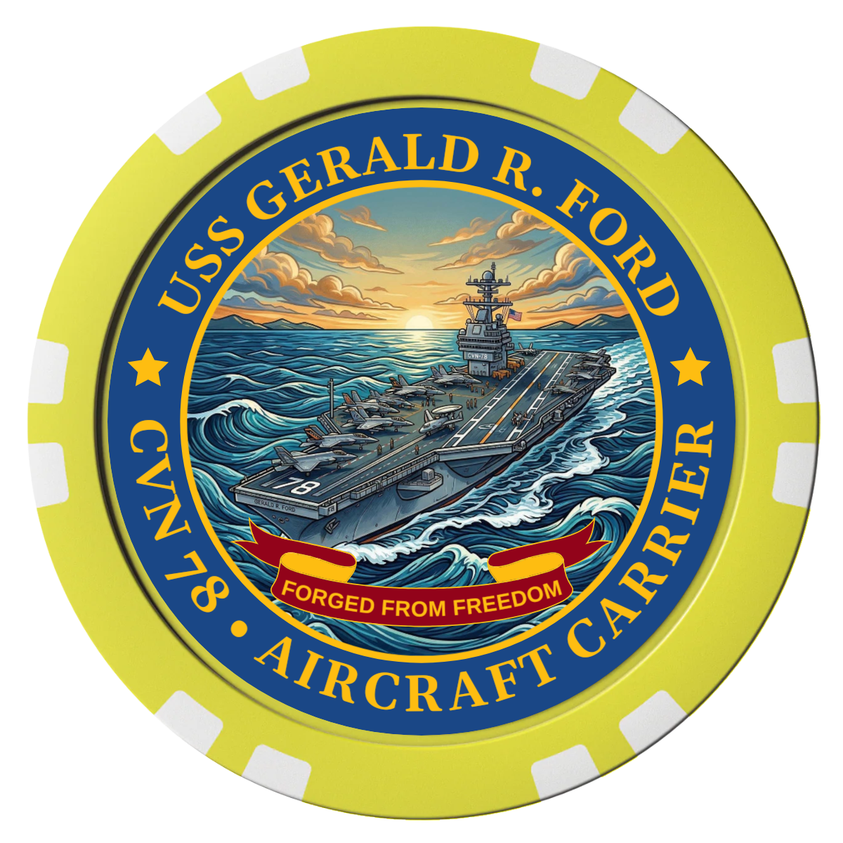 Navy USS Gerald Ford Composite Poker Chips - Yellow / Double Stripe - Front