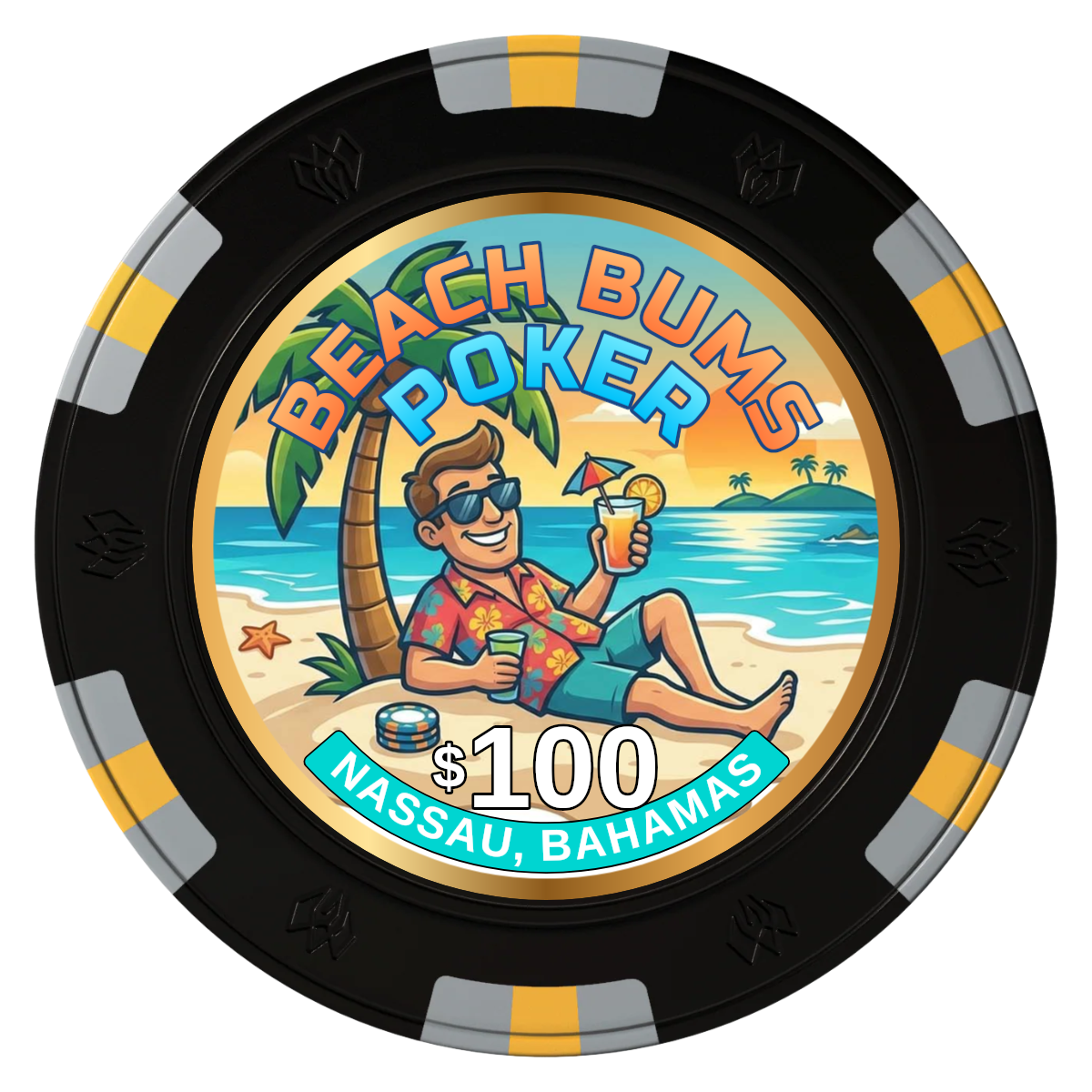Sandy's Casino Clay Poker Chips - Black / 6 Spot Gem / 40mm - Front