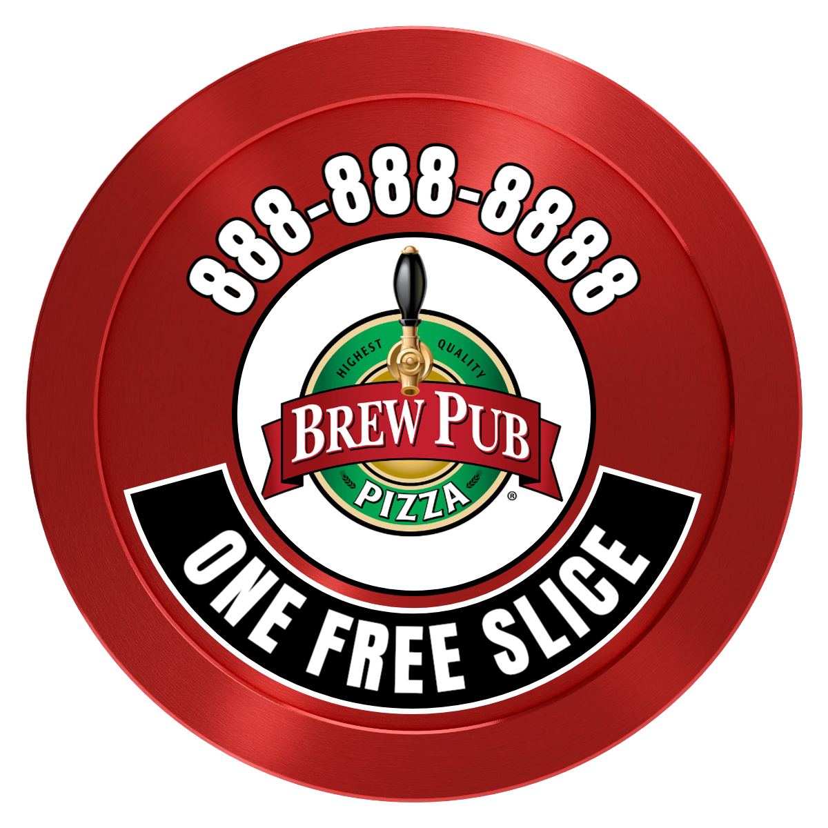 Brew Pub or Pizzeria with Logo Aluminum Poker Chips - Red - Front