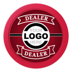 Double Banner 2" Composite Dealer Button - Red - Front