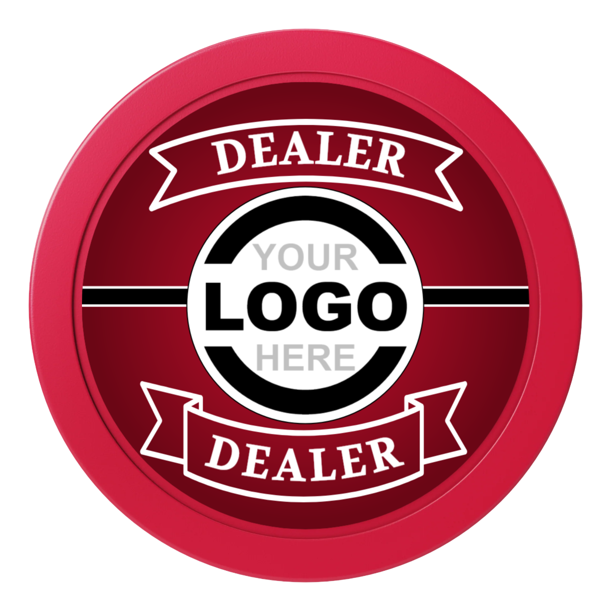 Double Banner 2" Composite Dealer Button - Red - Front