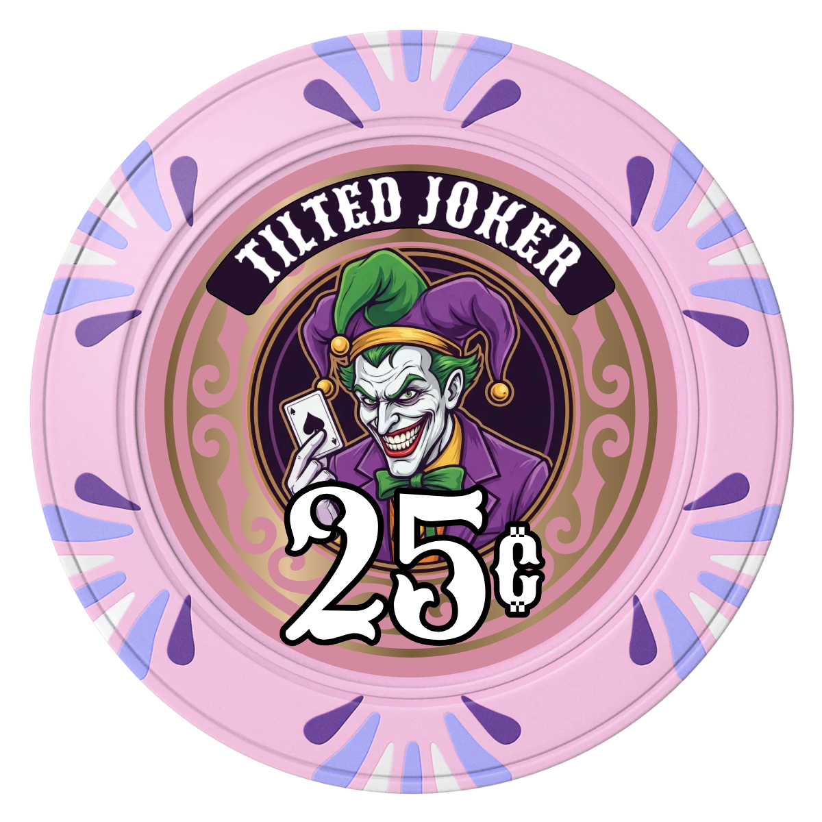 Tilted Joker Clay Poker Chips - Pink / Macau / 40mm - Front