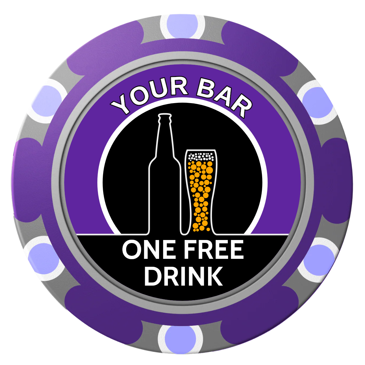 Beer and Glass Clay Poker Chips - Purple / Monte Carlo / 40mm - Front