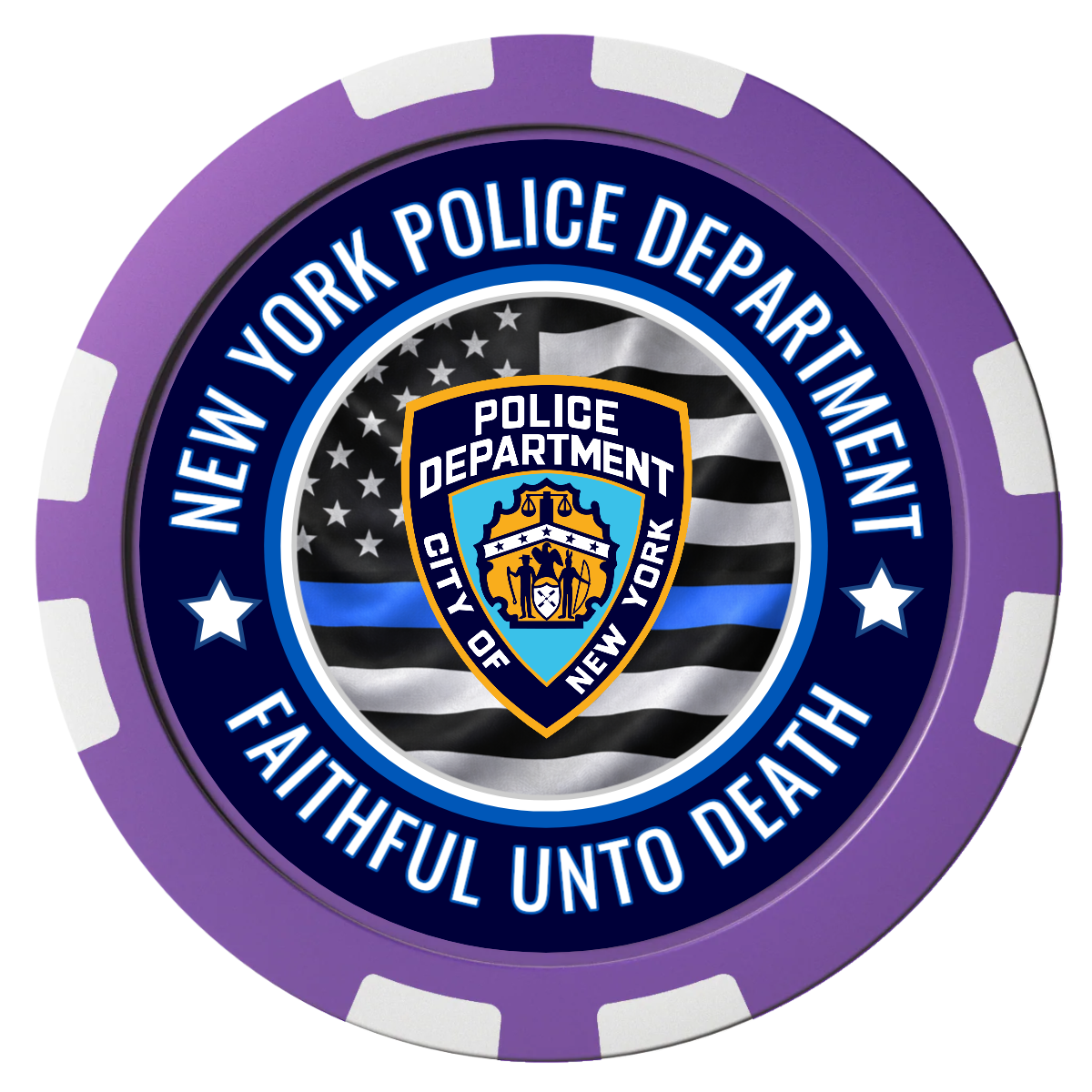NYPD Safe and Fair Composite Poker Chips - Purple / 8 Stripe - Front
