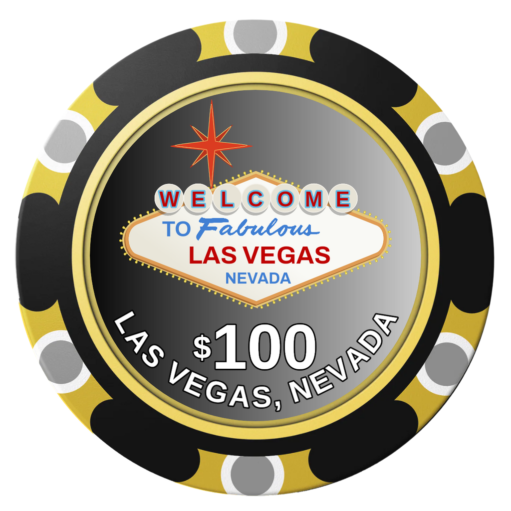 Vegas Sign Clay Poker Chips - Black / Monte Carlo / 40mm - Front