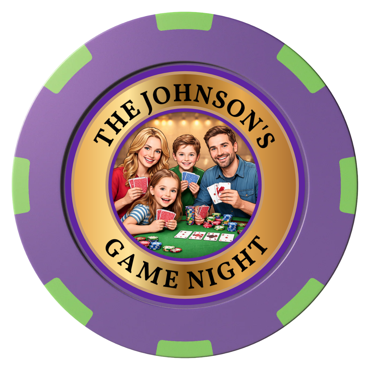 Family Game Night Clay Poker Chips - Purple / 8 Spot (2 Tone) / 40mm - Front