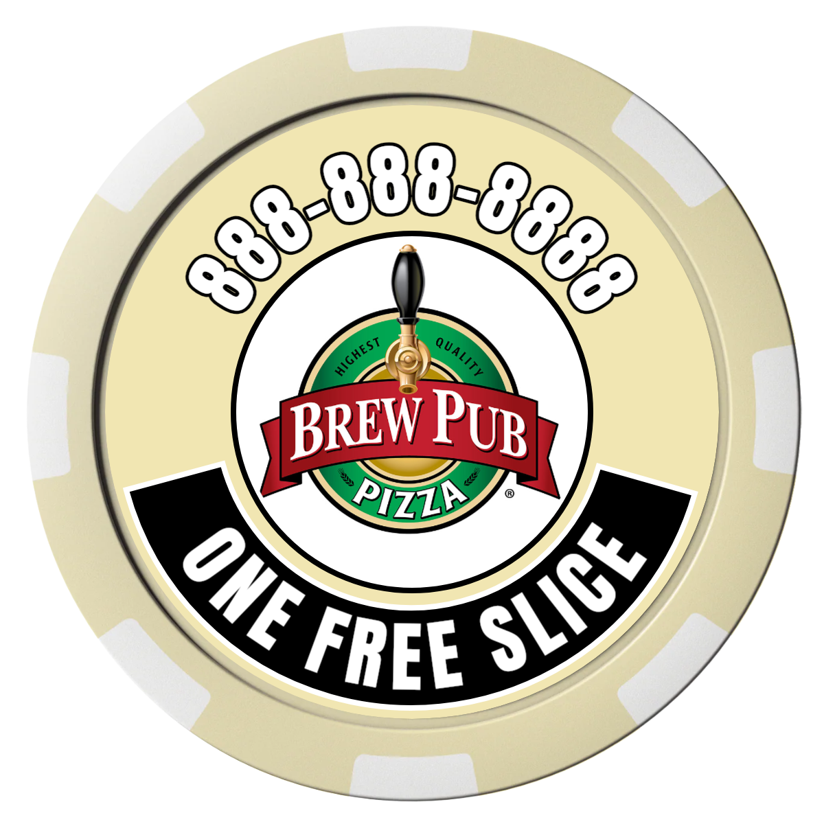 Brew Pub or Pizzeria with Logo Magnetic Composite Poker Chips - Ivory / 8 Spot - Front