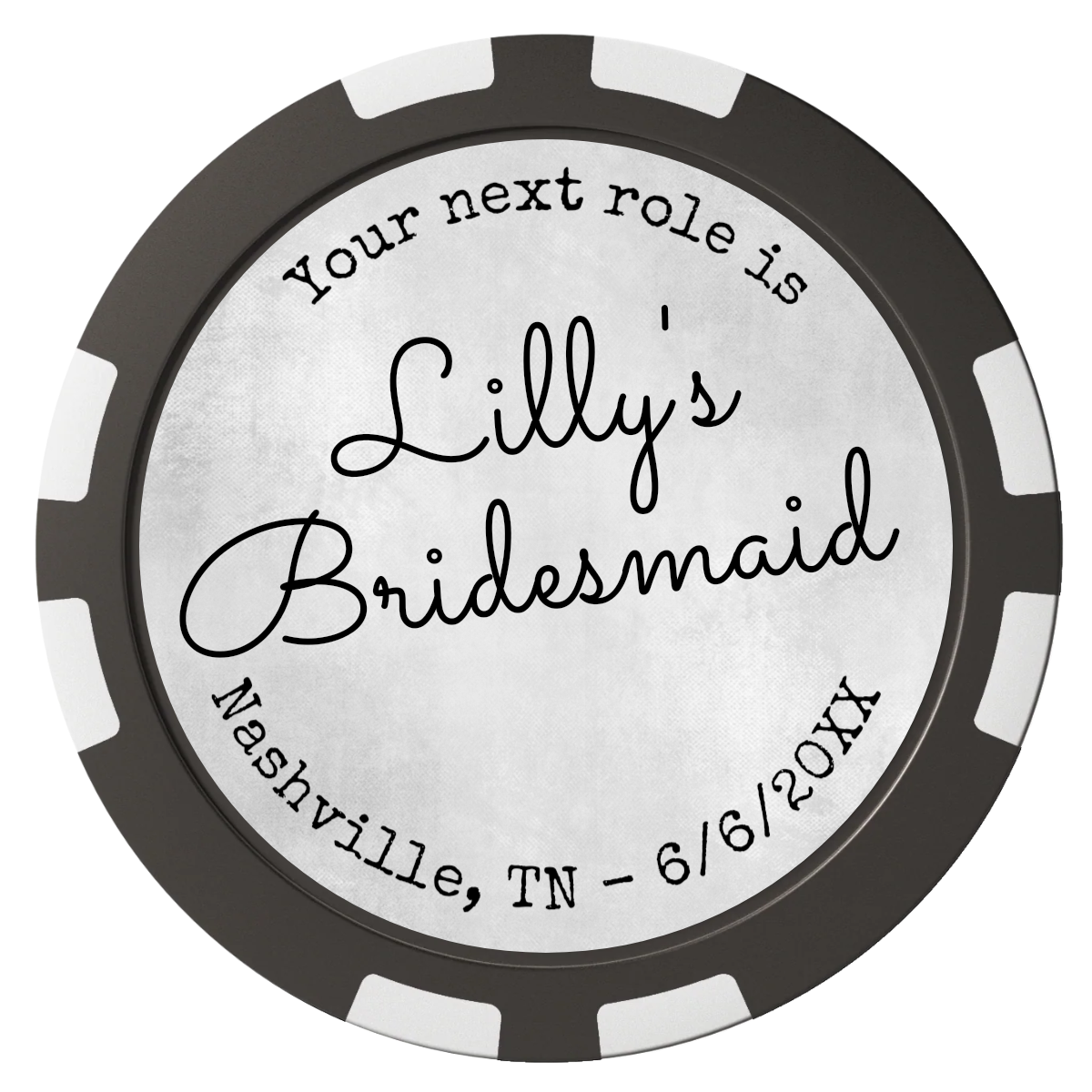 Be My Bridesmaid Simple Composite Poker Chips - Black / 8 Stripe - Front