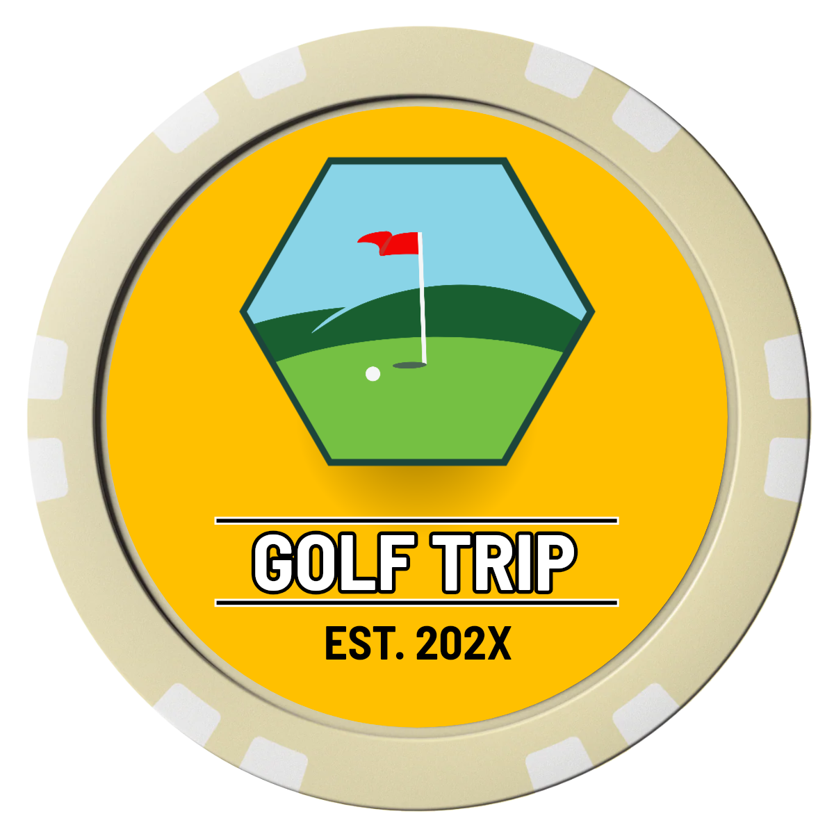 Golf Trip #001 Composite Poker Chips - Ivory / Double Stripe - Front
