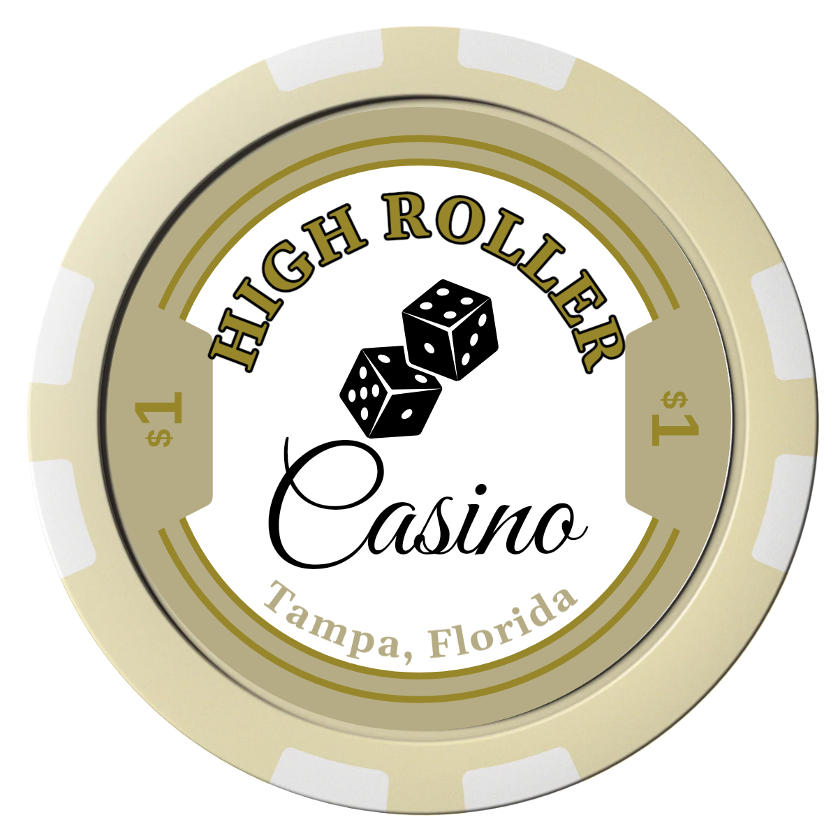 High Roller Casino Composite Poker Chips - Ivory / 8 Stripe - Front