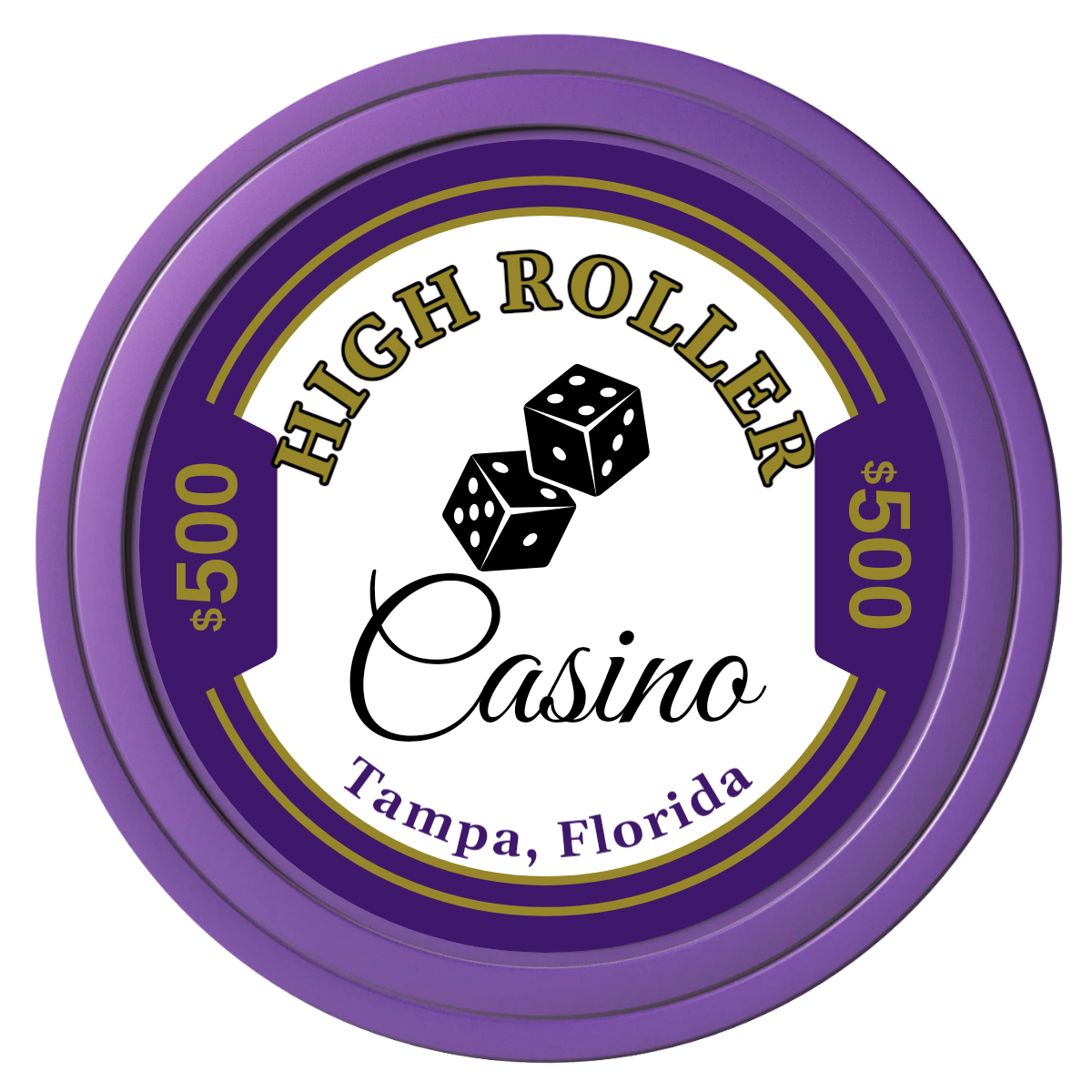 High Roller Casino Composite Poker Chips - Purple / Solid - Front