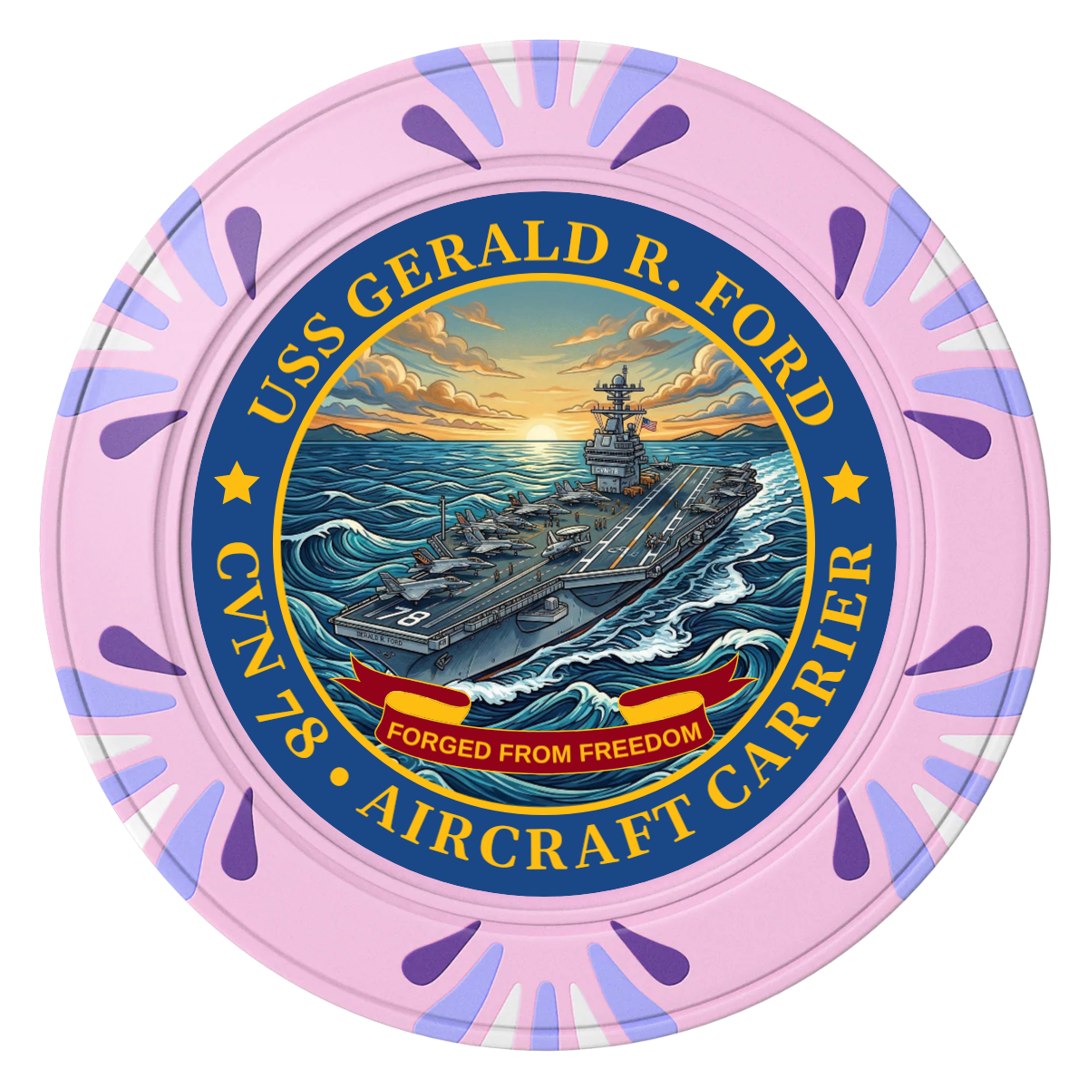 Navy USS Gerald Ford Clay Poker Chips - Pink / Macau / 40mm - Front