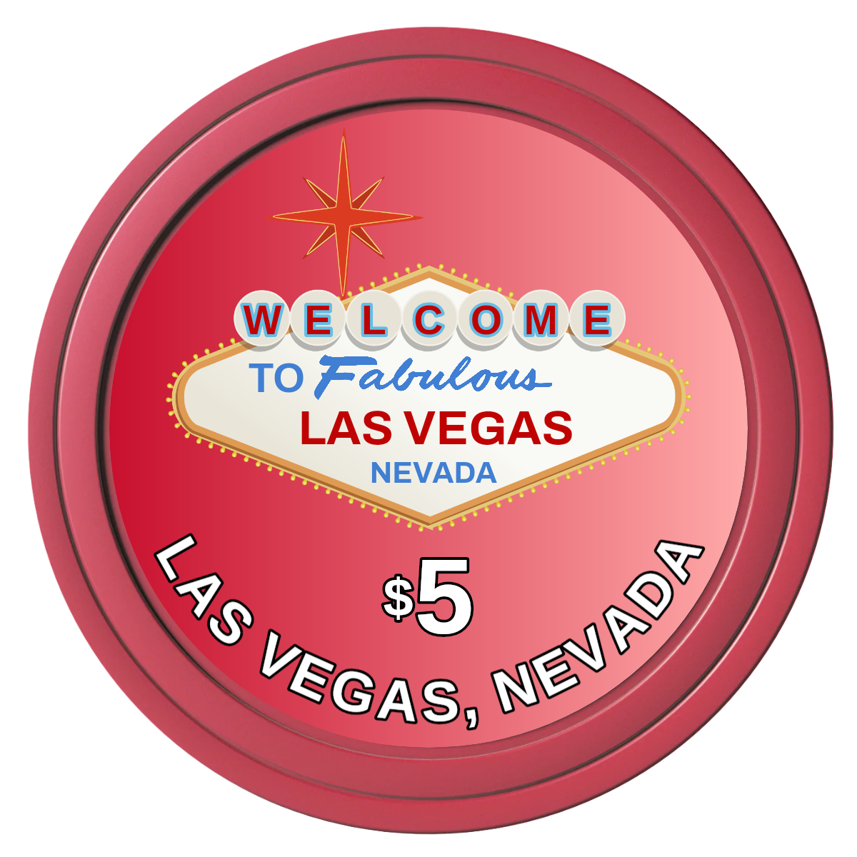 Vegas Sign Composite Poker Chips - Red / Solid - Front