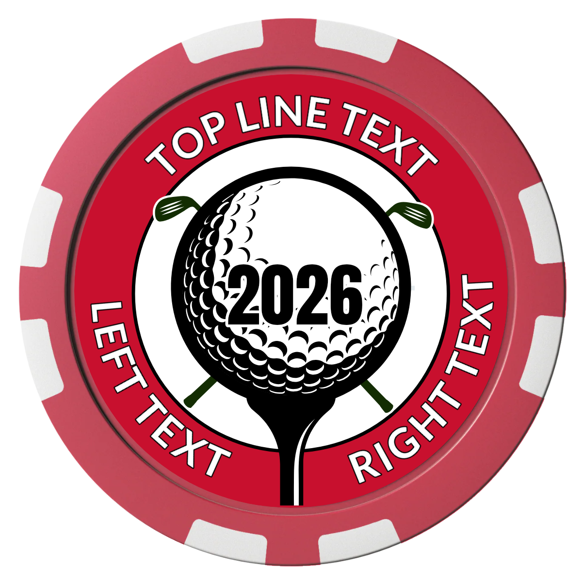 Tee it up Composite Poker Chips - Red / 8 Stripe - Front