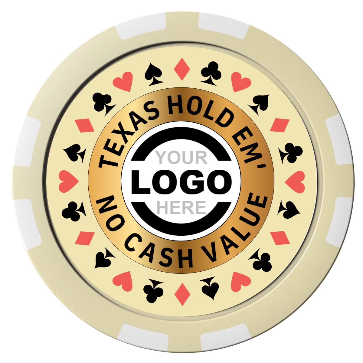 Texas Hold Em' Composite Poker Chips - Ivory / 8 Stripe - Front
